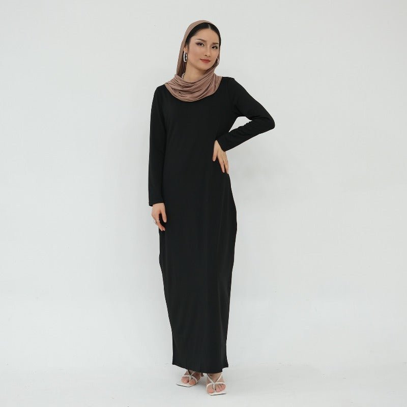 Ultra Long Milk Silk Soft Layering Essential Base Dress | Round Neck Pullover Maxi Underdress(MA319)