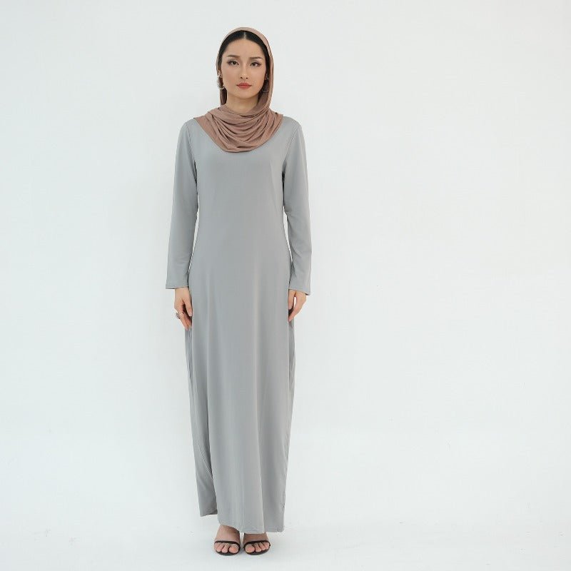 Ultra Long Milk Silk Soft Layering Essential Base Dress | Round Neck Pullover Maxi Underdress(MA319)