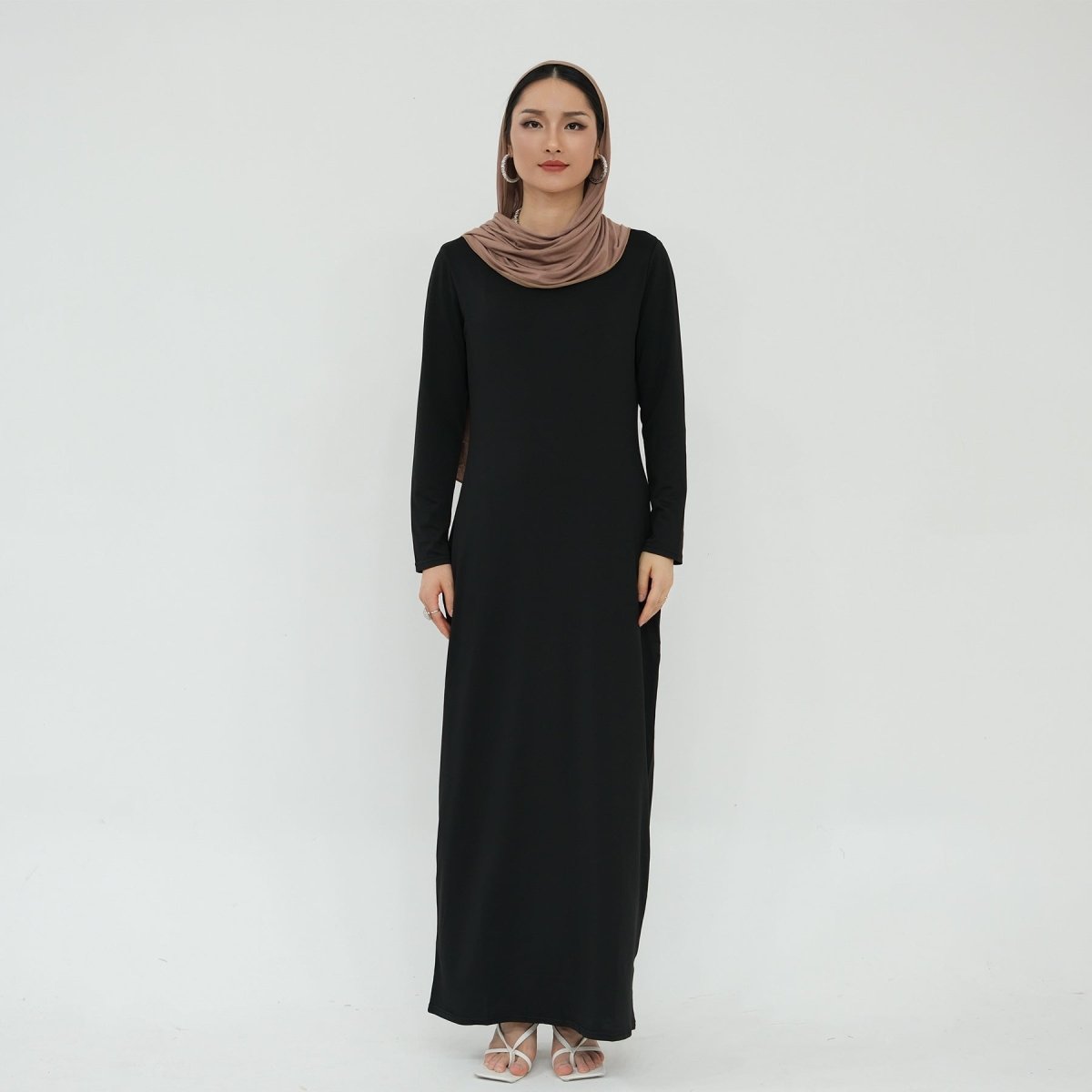 Ultra Long Milk Silk Soft Layering Essential Base Dress | Round Neck Pullover Maxi Underdress(MA319)