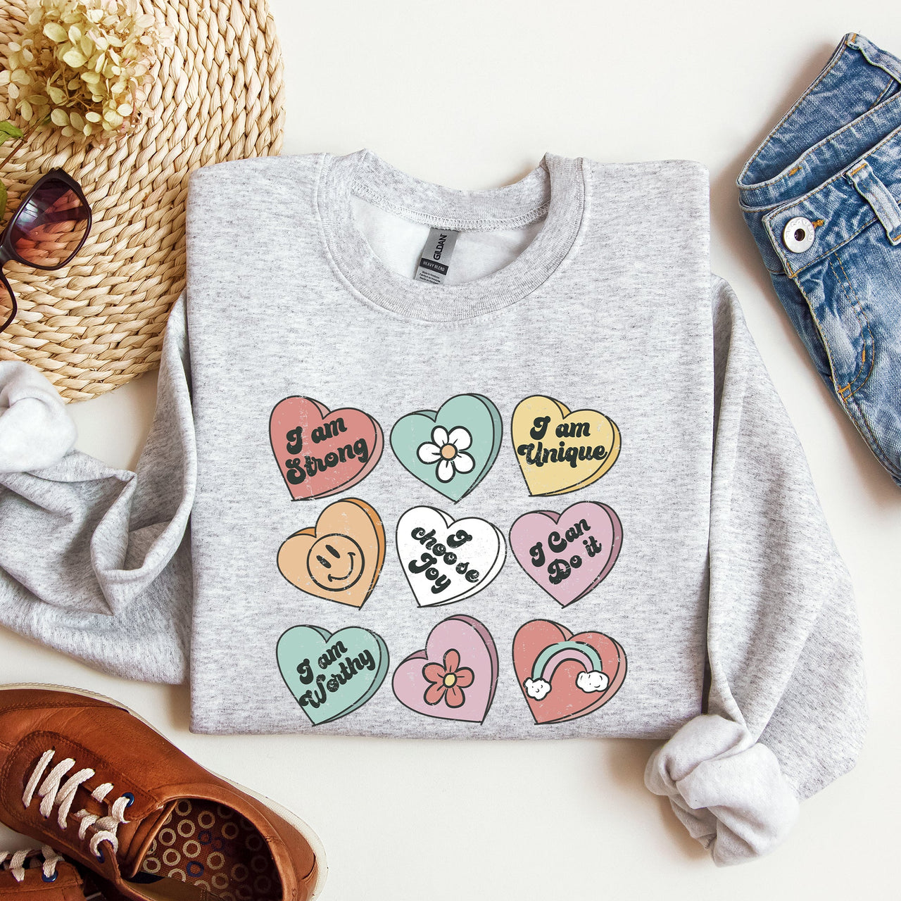 Valentine's Sweet Hearts Candy Love Theme Valentine Day Graphic Print Sweatshirt