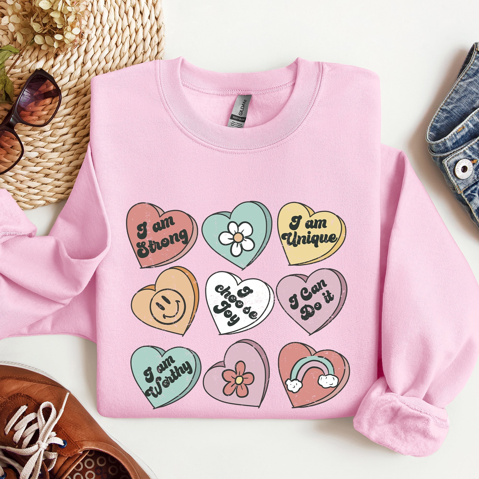 Valentine's Sweet Hearts Candy Love Theme Valentine Day Graphic Print Sweatshirt