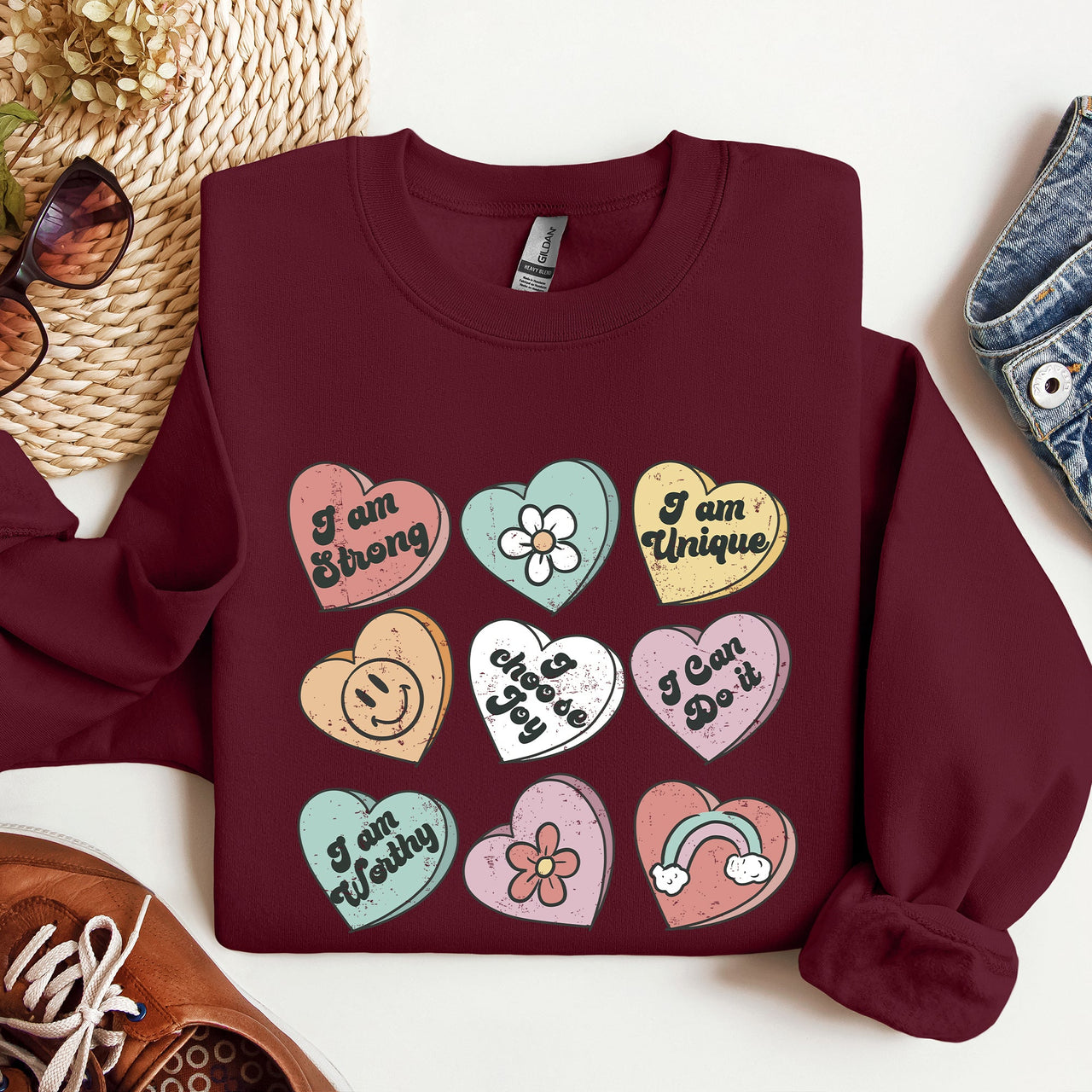 Valentine's Sweet Hearts Candy Love Theme Valentine Day Graphic Print Sweatshirt