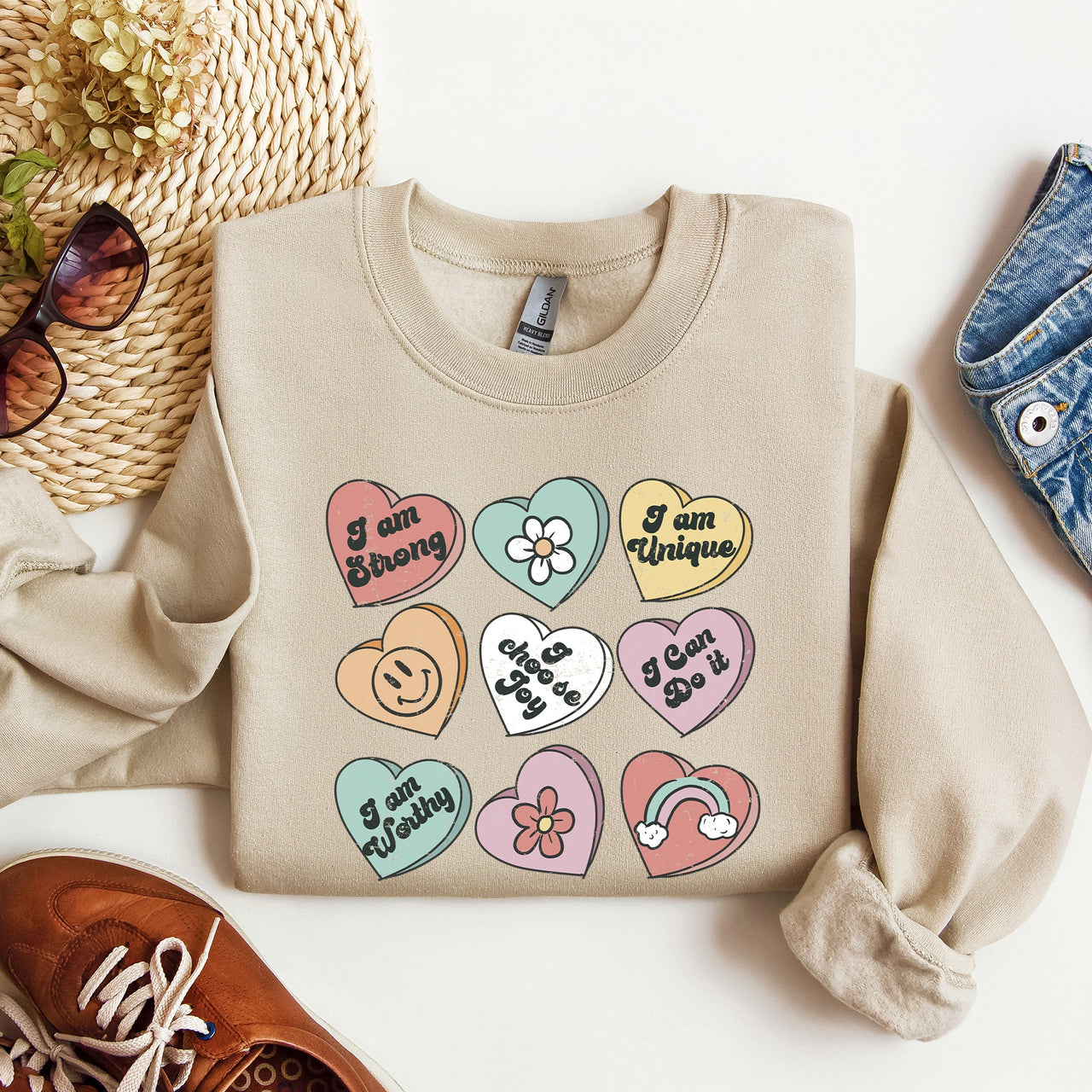 Valentine's Sweet Hearts Candy Love Theme Valentine Day Graphic Print Sweatshirt