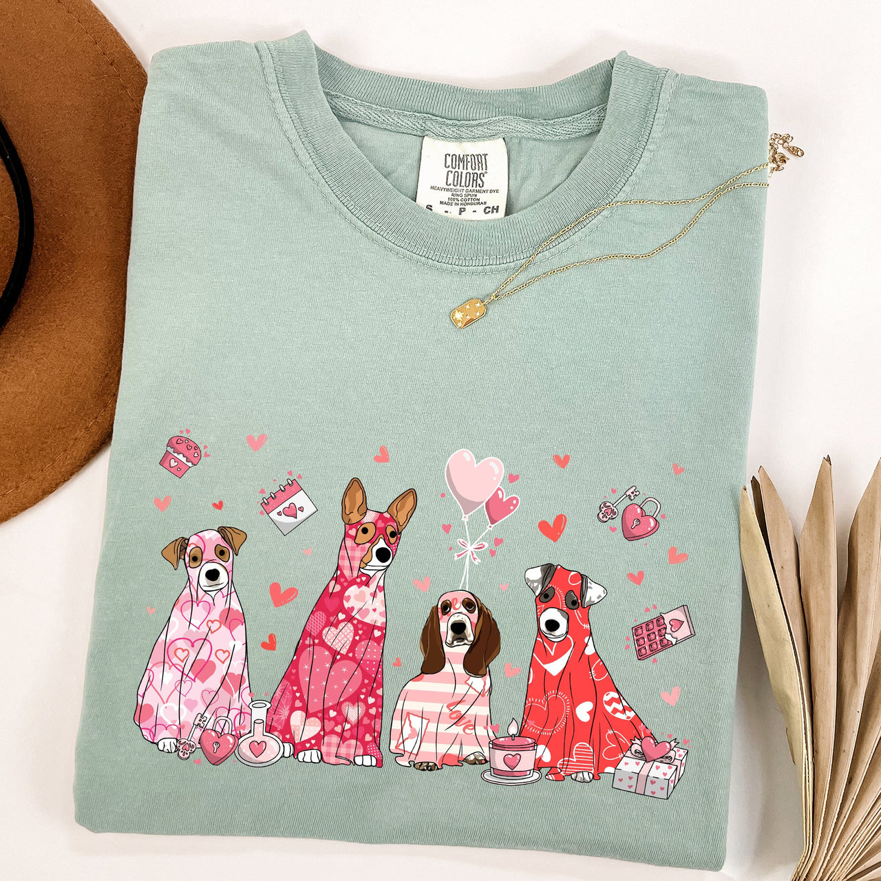 Valentine Ghost Dogs Nostalgic Valentine's Day Graphic Illustration Comfort Colors Tee