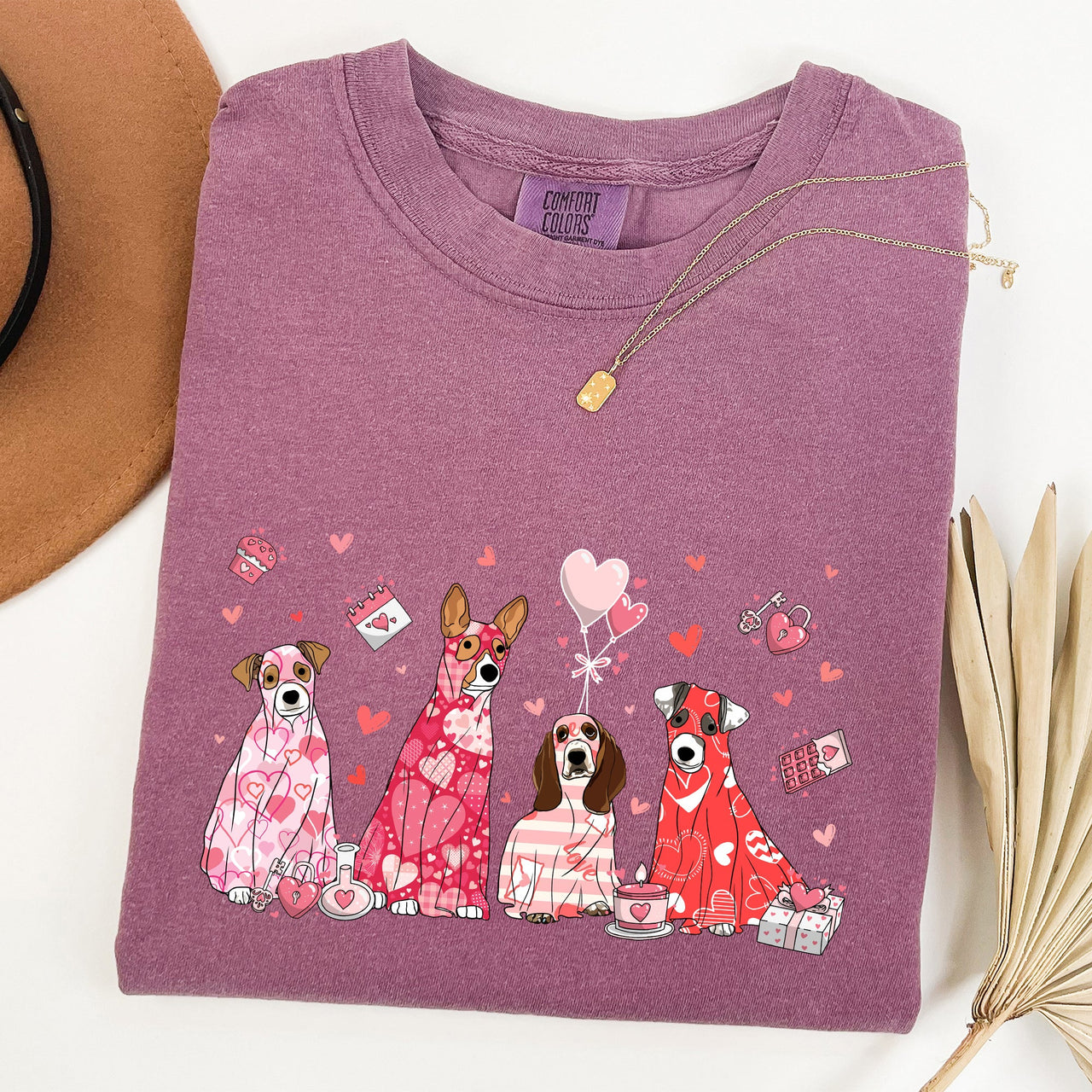 Valentine Ghost Dogs Nostalgic Valentine's Day Graphic Illustration Comfort Colors Tee
