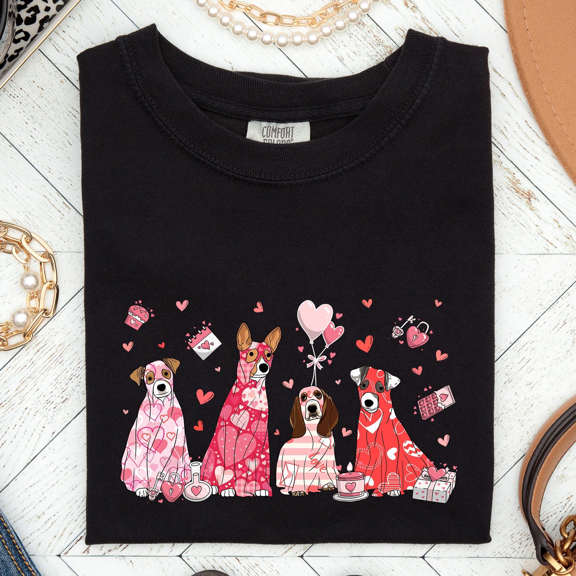 Valentine Ghost Dogs Nostalgic Valentine's Day Graphic Illustration Comfort Colors Tee
