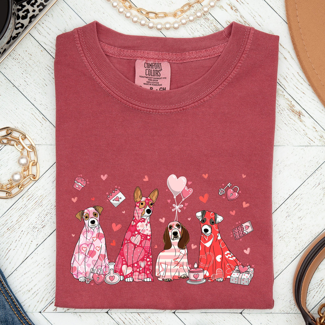 Valentine Ghost Dogs Nostalgic Valentine's Day Graphic Illustration Comfort Colors Tee