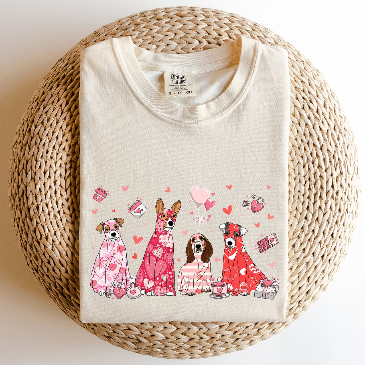 Valentine Ghost Dogs Nostalgic Valentine's Day Graphic Illustration Comfort Colors Tee