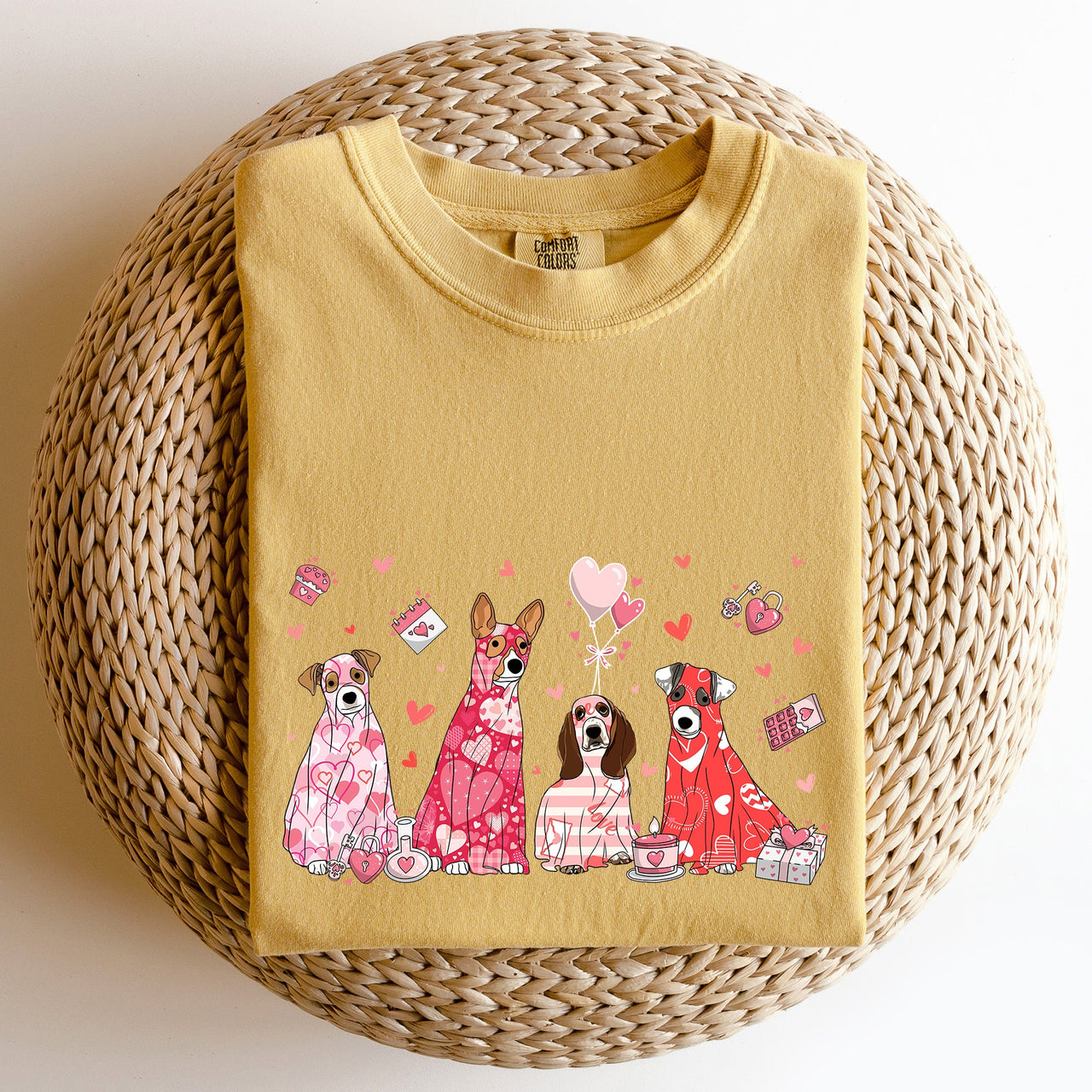 Valentine Ghost Dogs Nostalgic Valentine's Day Graphic Illustration Comfort Colors Tee