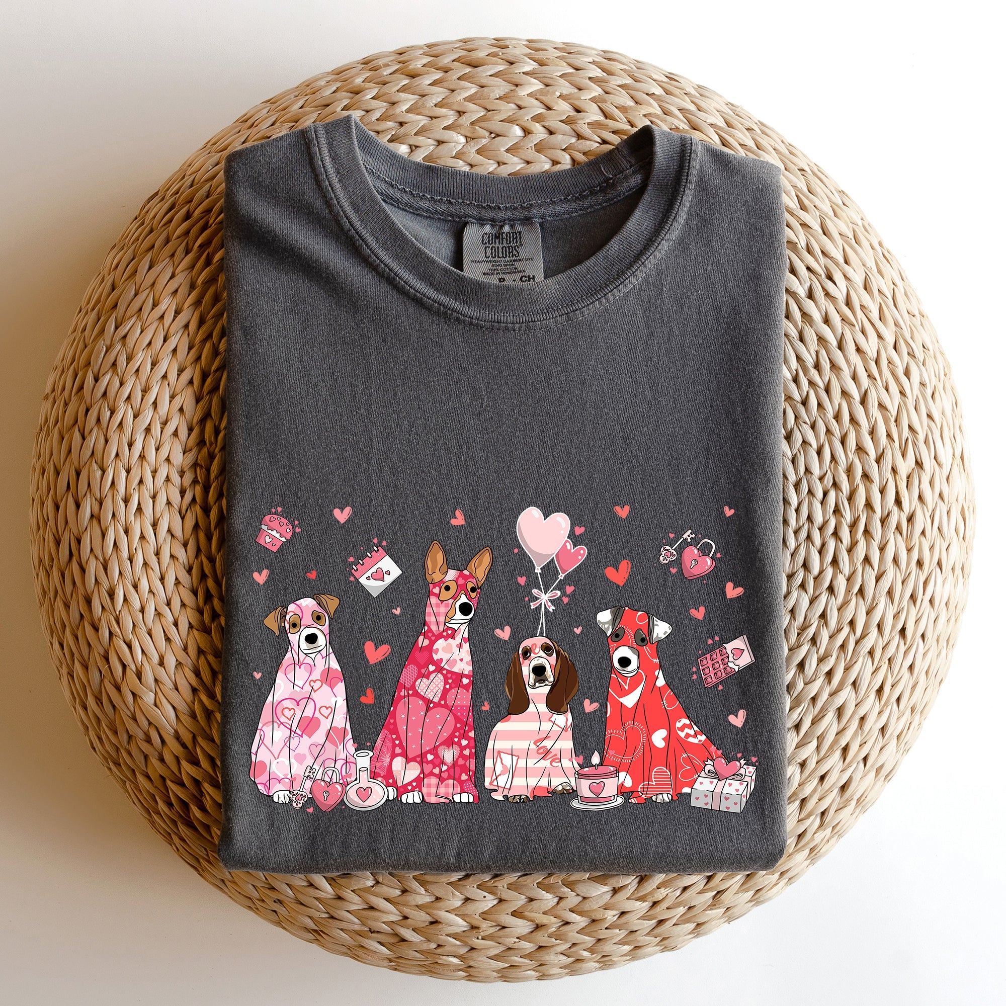 Valentine Ghost Dogs Nostalgic Valentine's Day Graphic Illustration Comfort Colors Tee