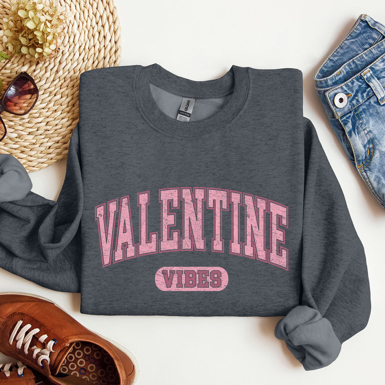 Valentine Vibes Collegiate College University Campus Romance Deluxe Edition Sweatshirt