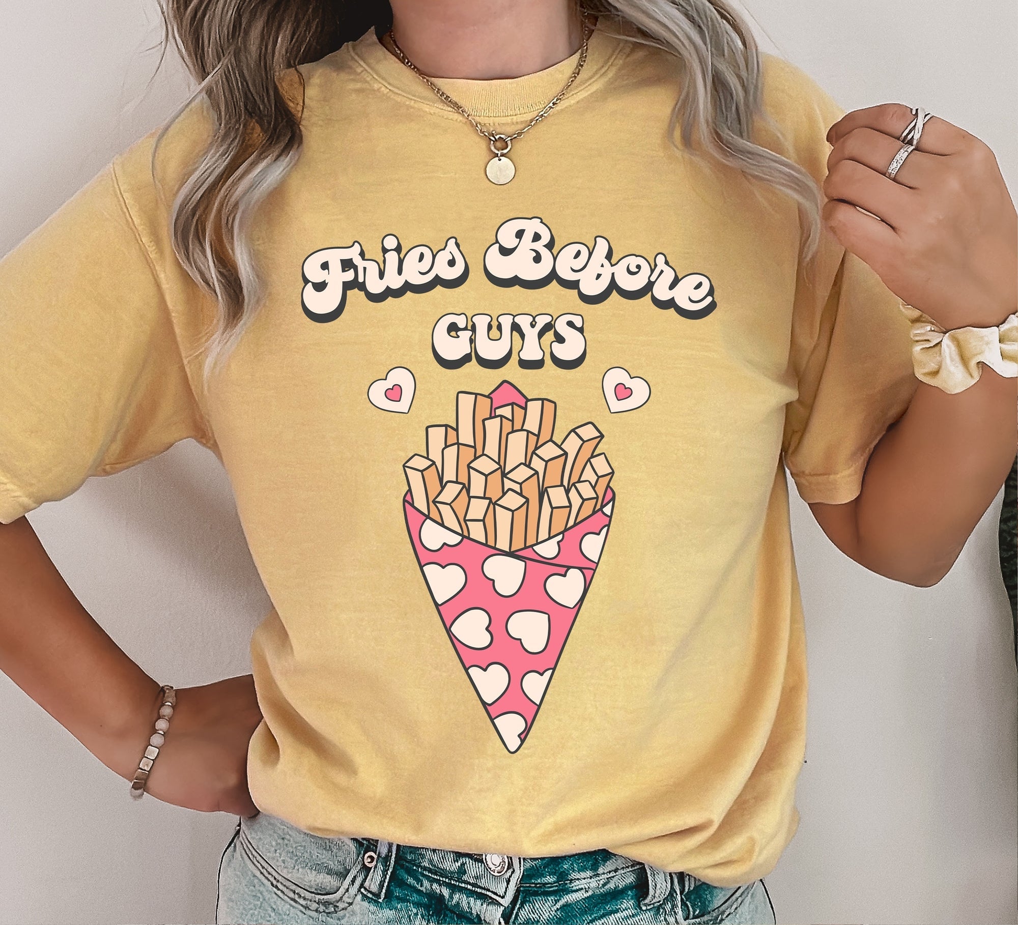 Fries Before Guys Valentine's Day Limited Edition Nostalgic Cozy Comfort Colors Tee