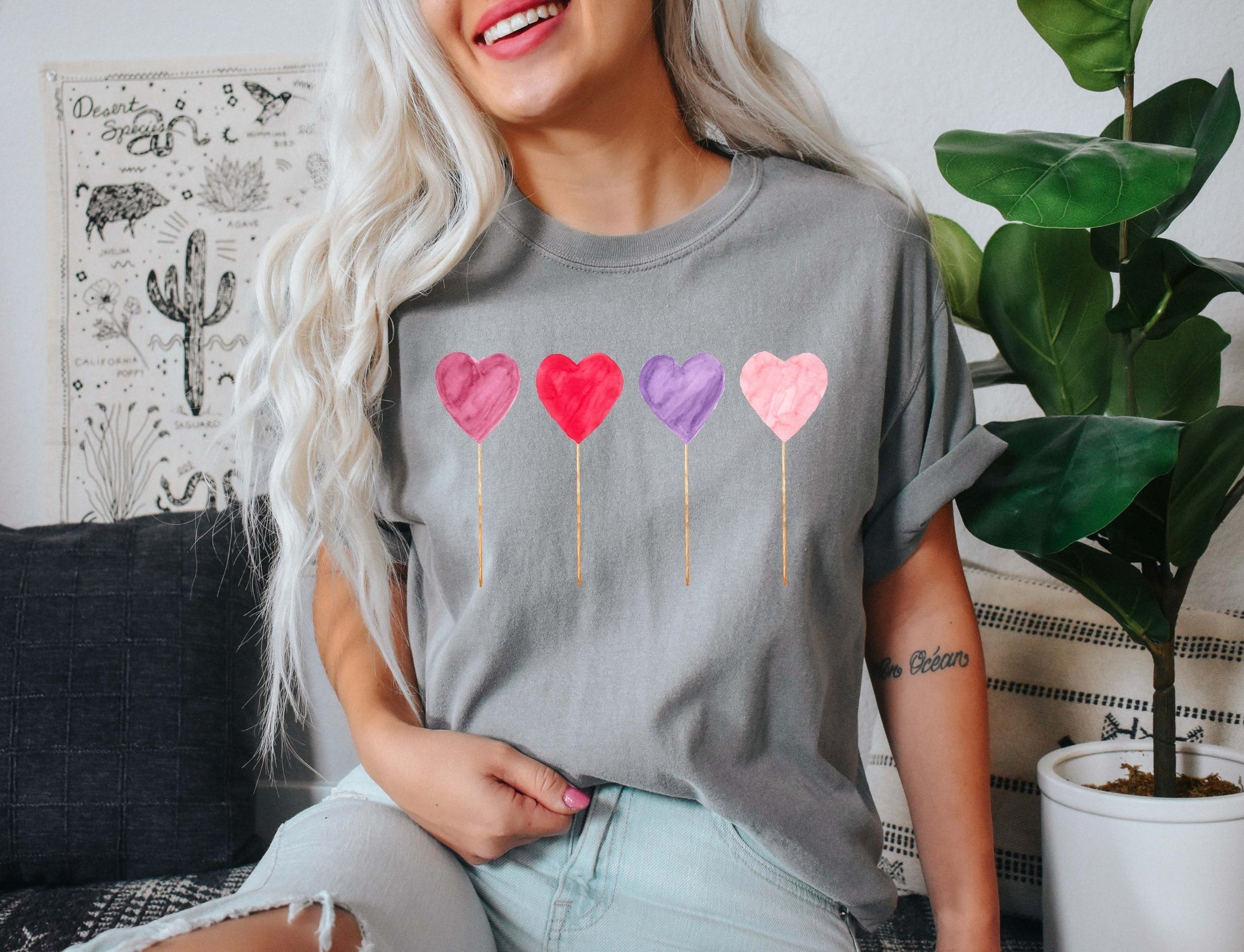 Lollipop Hearts Valentine's Day Edition Soft Cotton Blend Premium Comfort Colors Tee