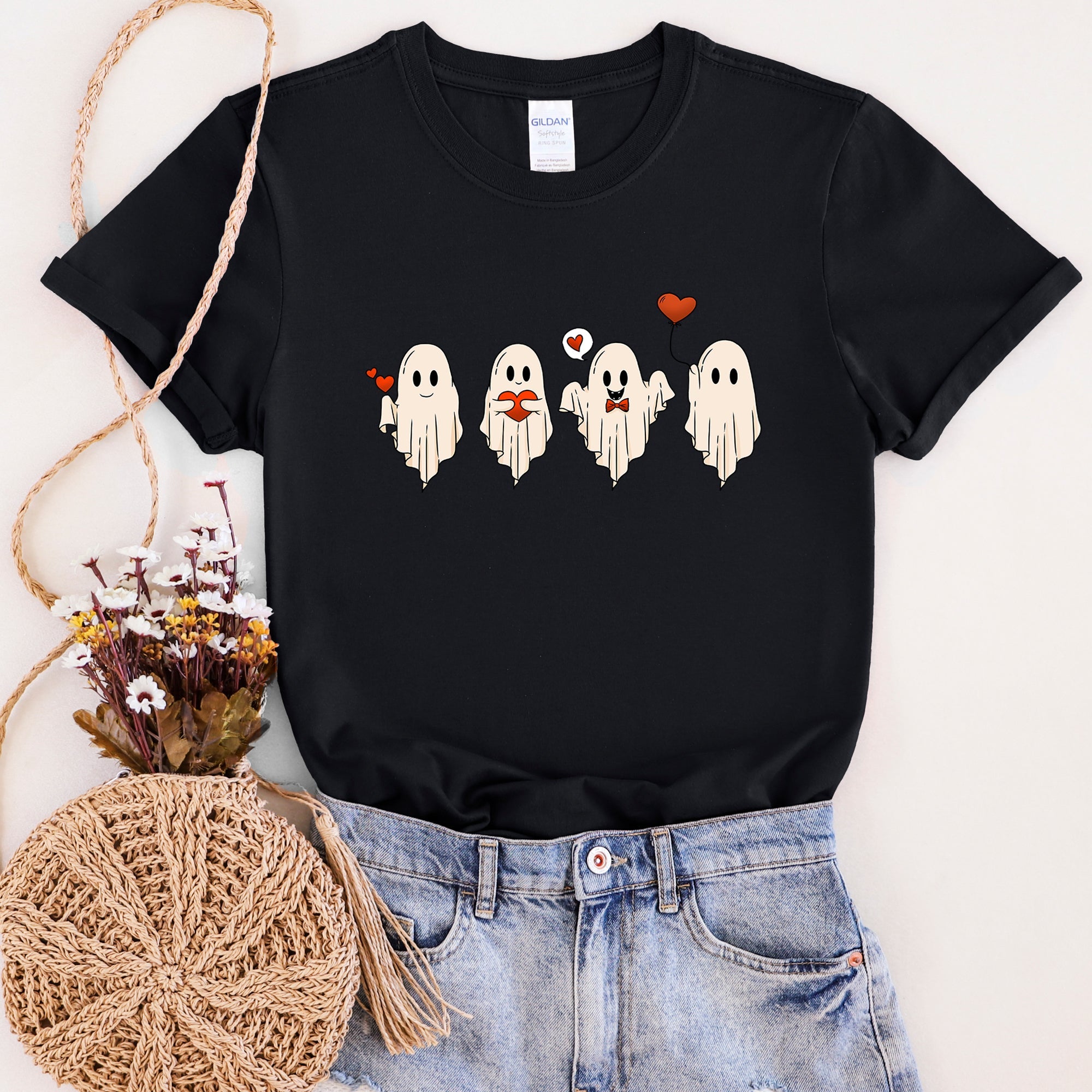 Valentine Ghosts And Love Romantic Night Sky Haunting Artwork With Velvet Soft Feel Graphic Tee