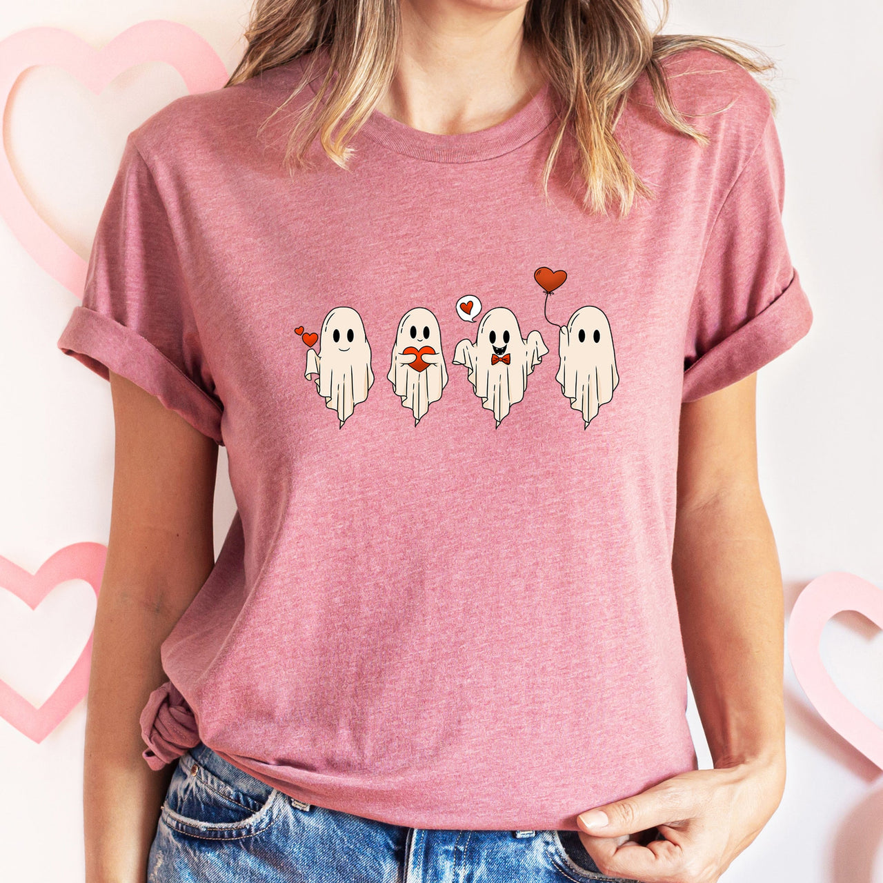 Valentine Ghosts And Love Romantic Night Sky Haunting Artwork With Velvet Soft Feel Graphic Tee