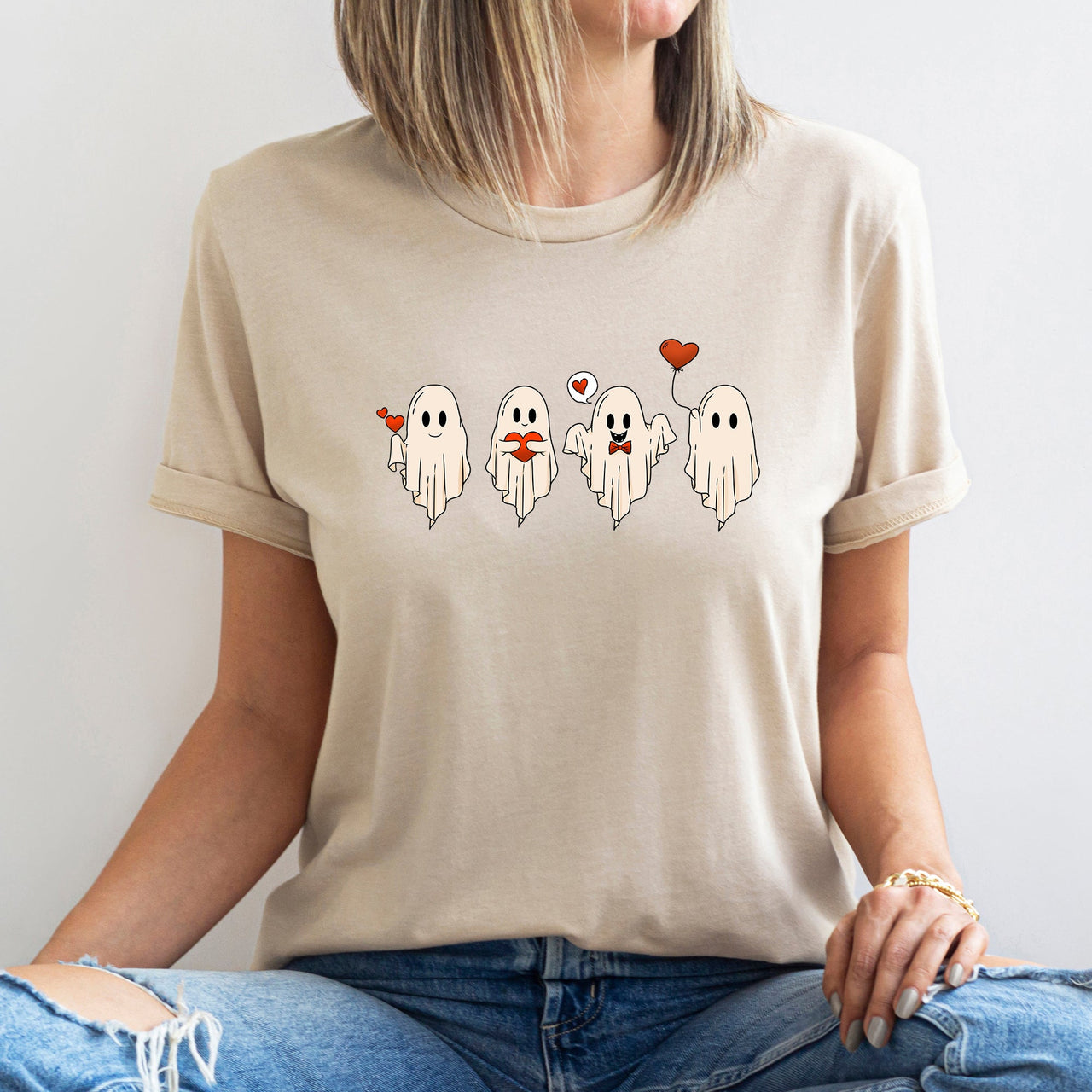 Valentine Ghosts And Love Romantic Night Sky Haunting Artwork With Velvet Soft Feel Graphic Tee