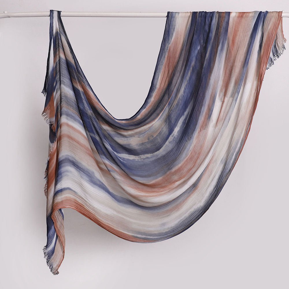 Versatile Printed Striped Pleated Shawl Hijab (MH180)