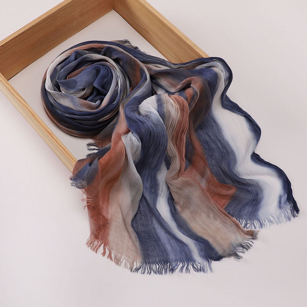 Versatile Printed Striped Pleated Shawl Hijab (MH180)