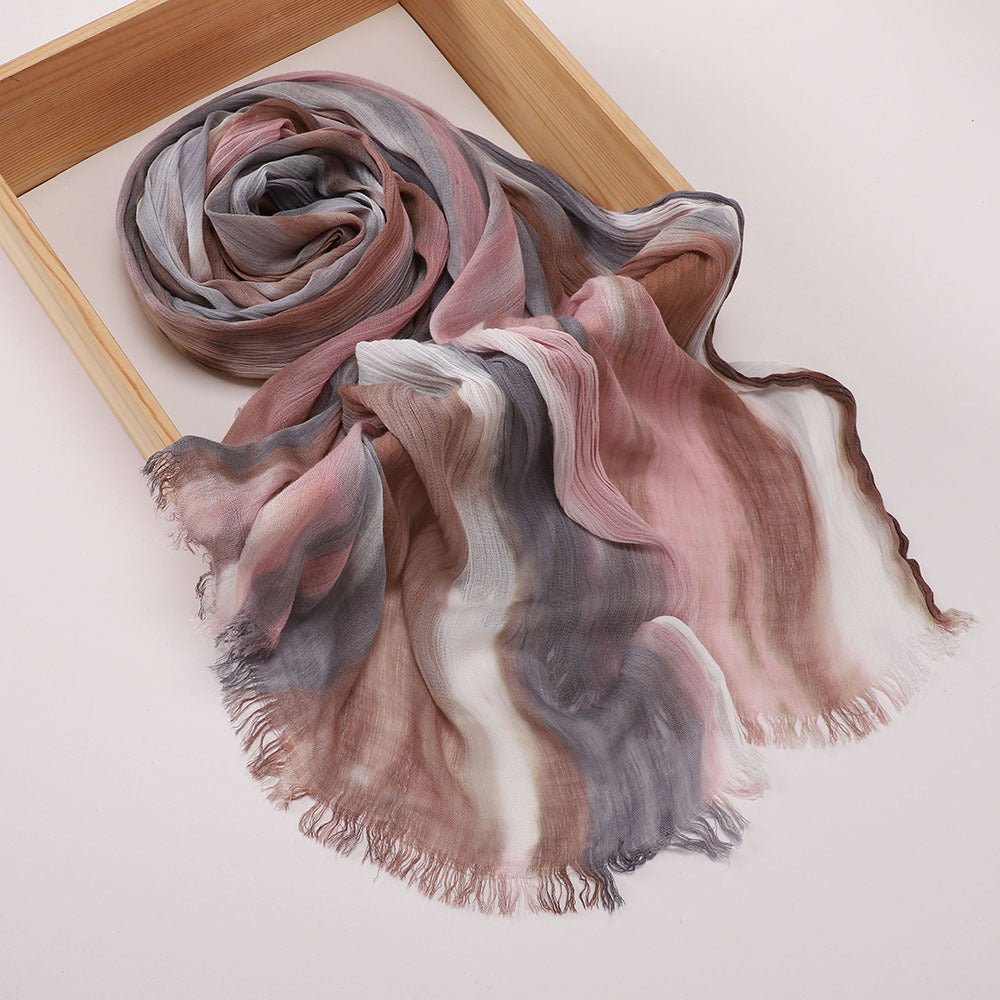 Versatile Printed Striped Pleated Shawl Hijab (MH180)
