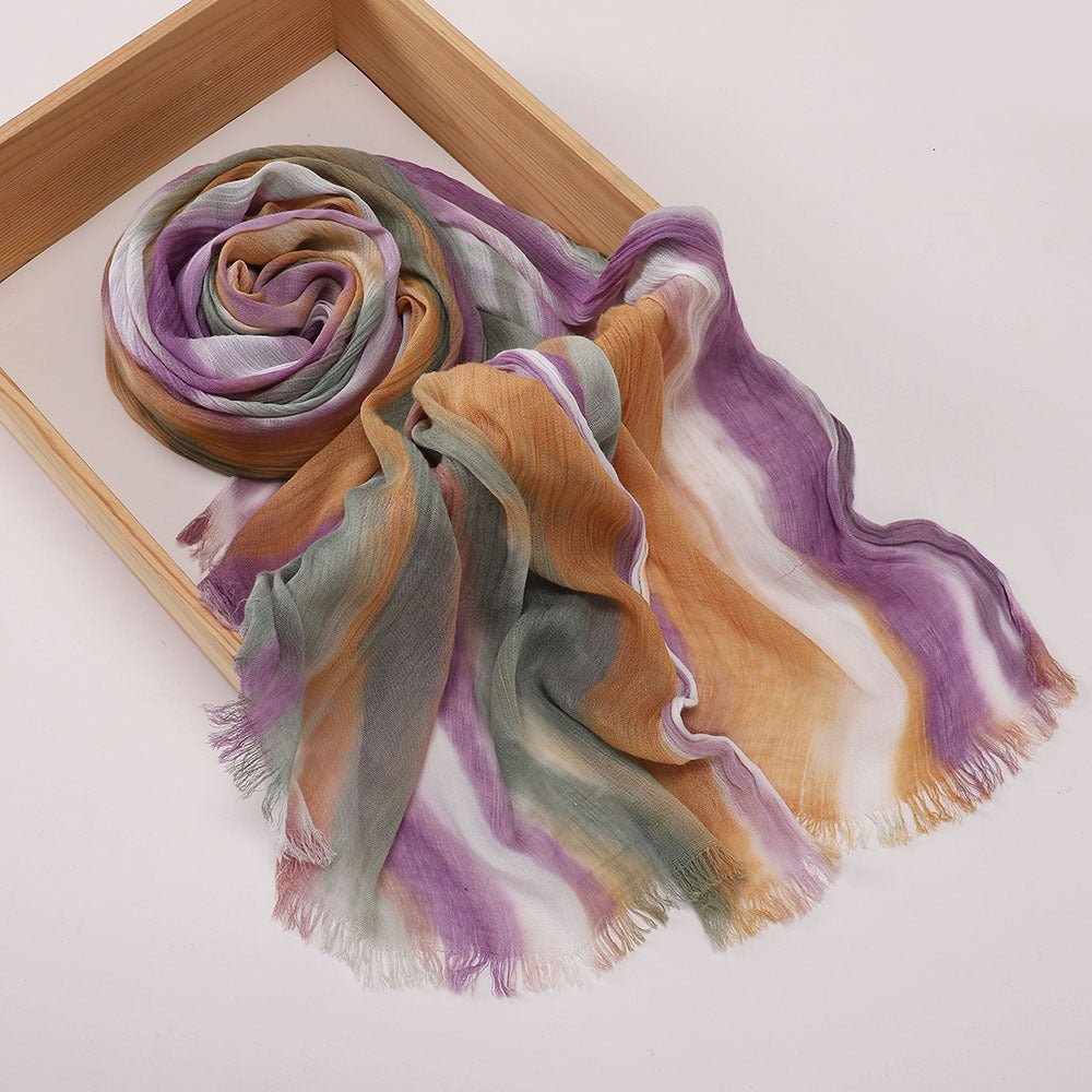 Versatile Printed Striped Pleated Shawl Hijab (MH180)