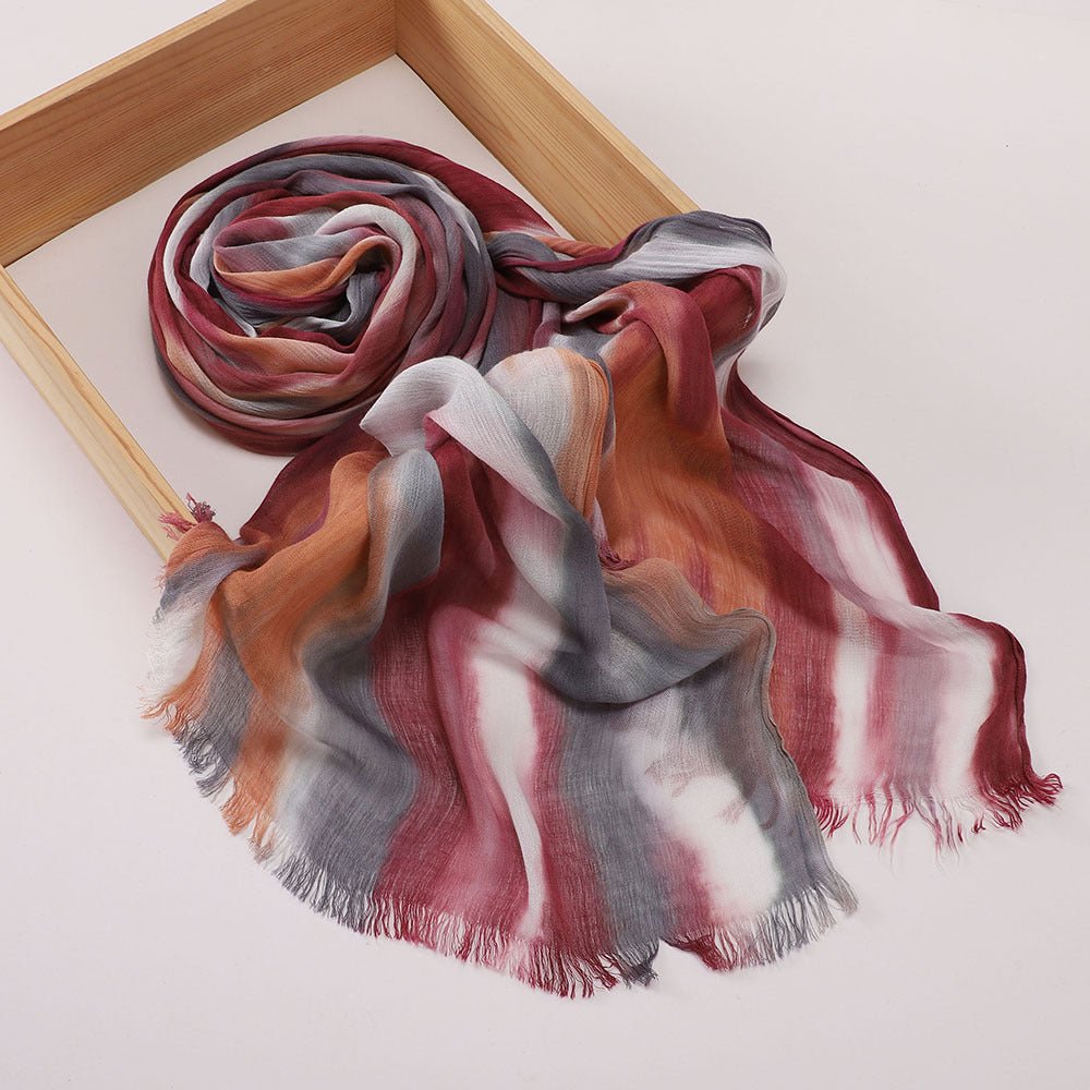 Versatile Printed Striped Pleated Shawl Hijab (MH180)
