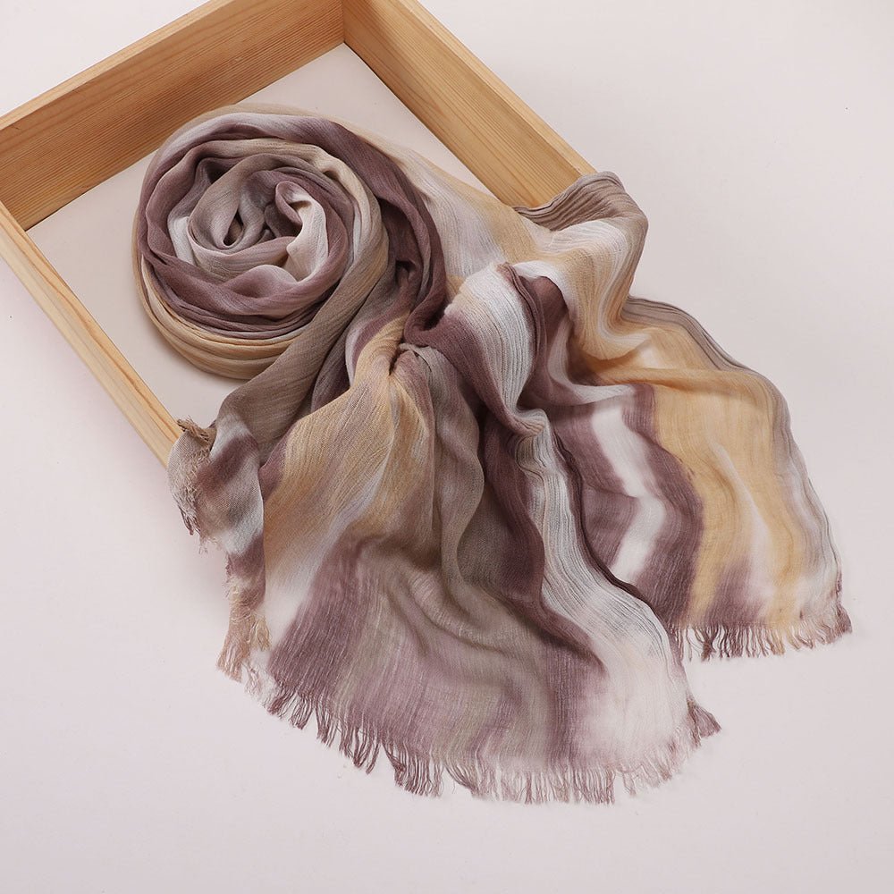 Versatile Printed Striped Pleated Shawl Hijab (MH180)