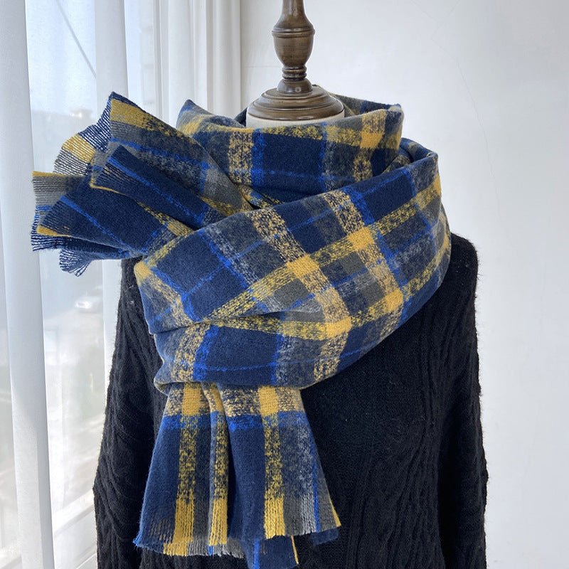 Vibrant Plaid Scarf Faux Wool Warm Shawl with Fringe (MAC334)