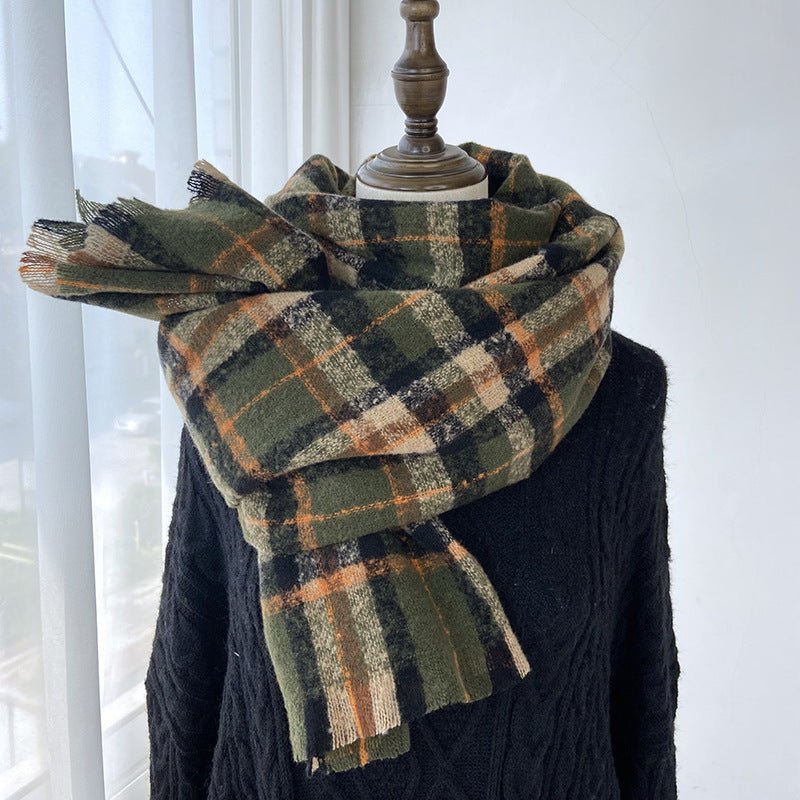 Vibrant Plaid Scarf Faux Wool Warm Shawl with Fringe (MAC334)