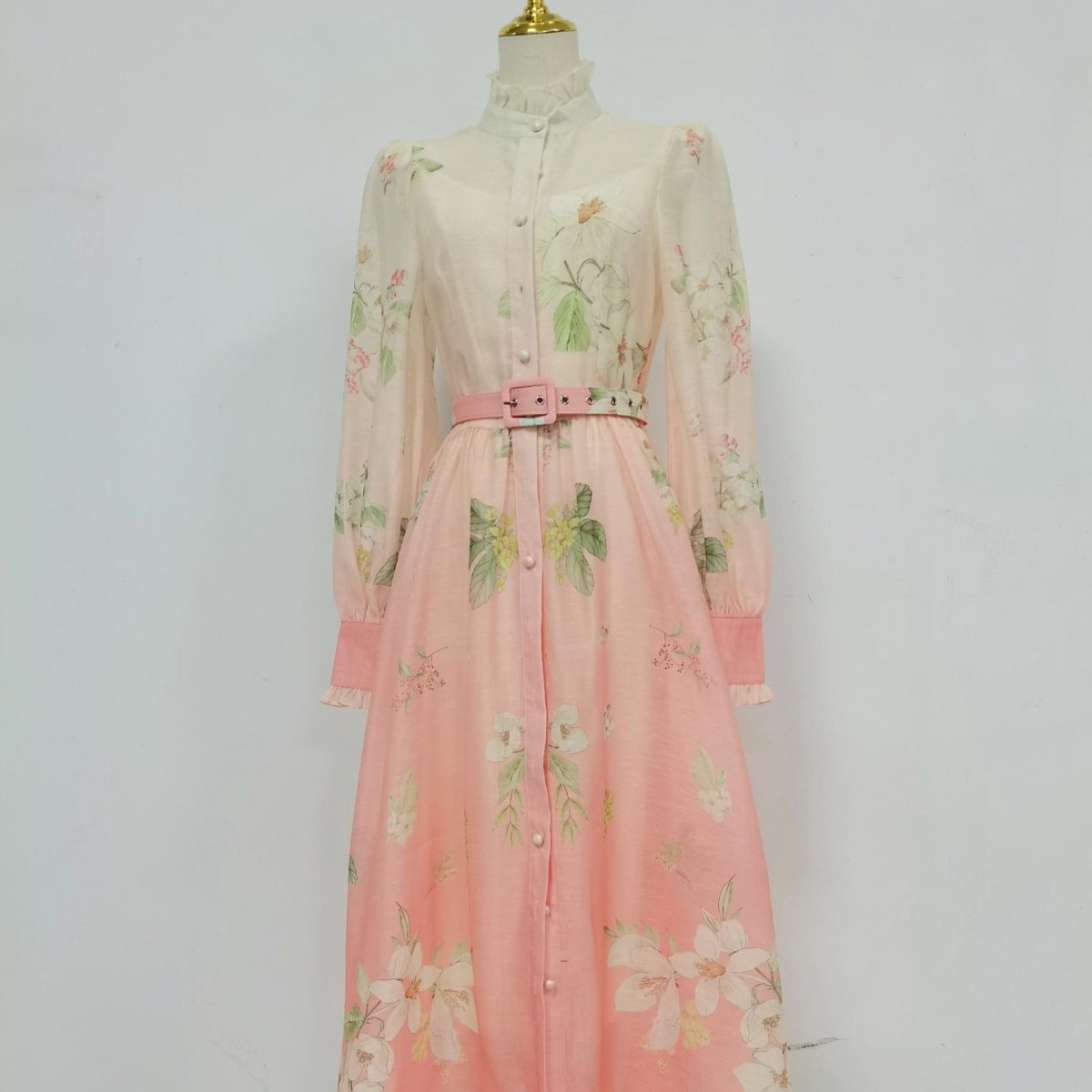 Vintage Floral Print Dress with Ruffle Collar(MS357)