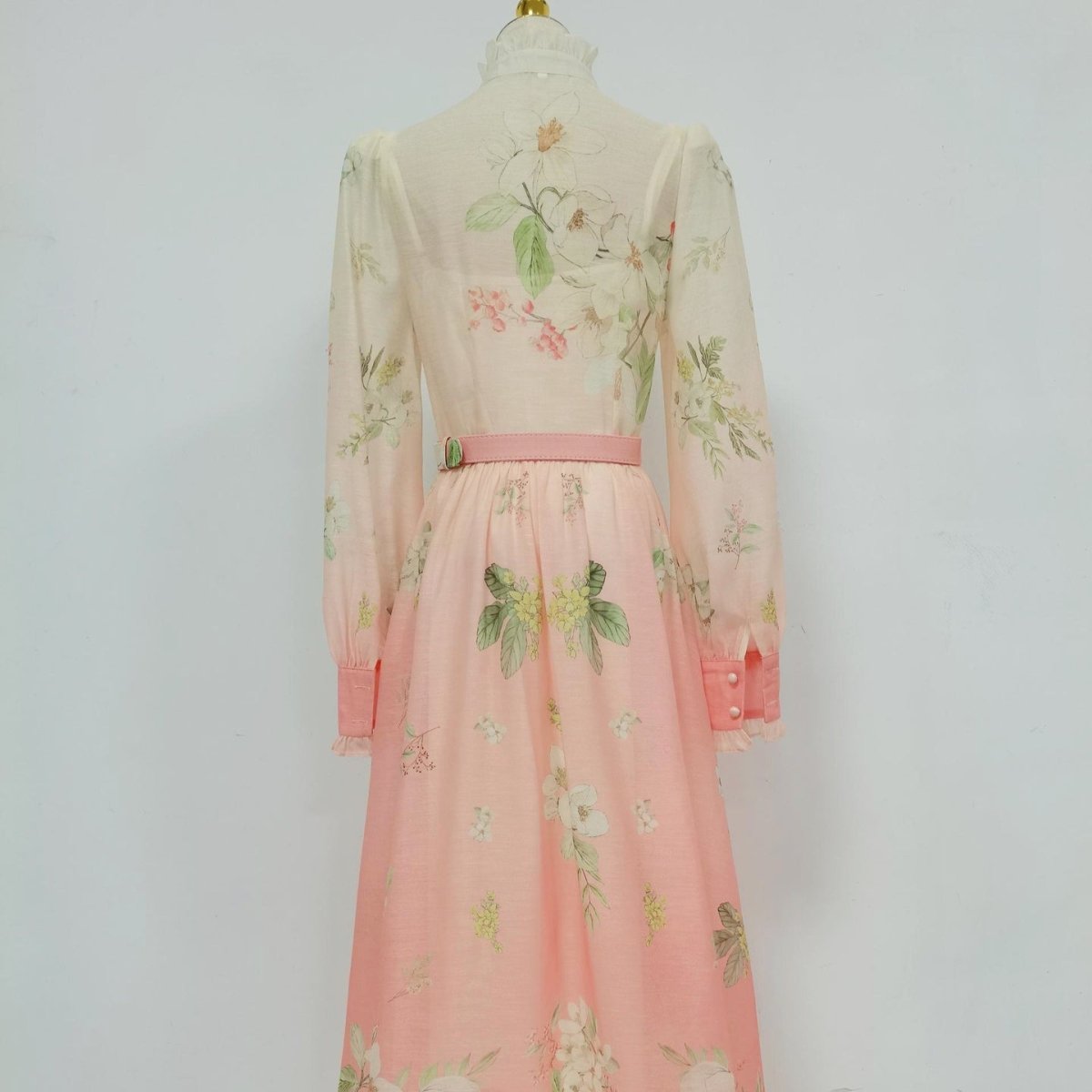 Vintage Floral Print Dress with Ruffle Collar(MS357)