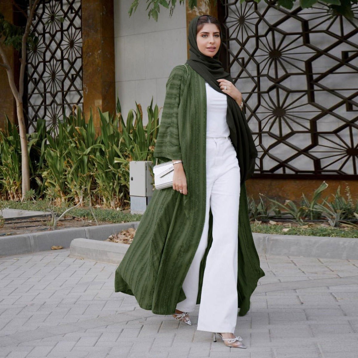 Vintage Knitted Cardigan Abaya | Modest Longline Open Front Jacket for Women (MOA217)