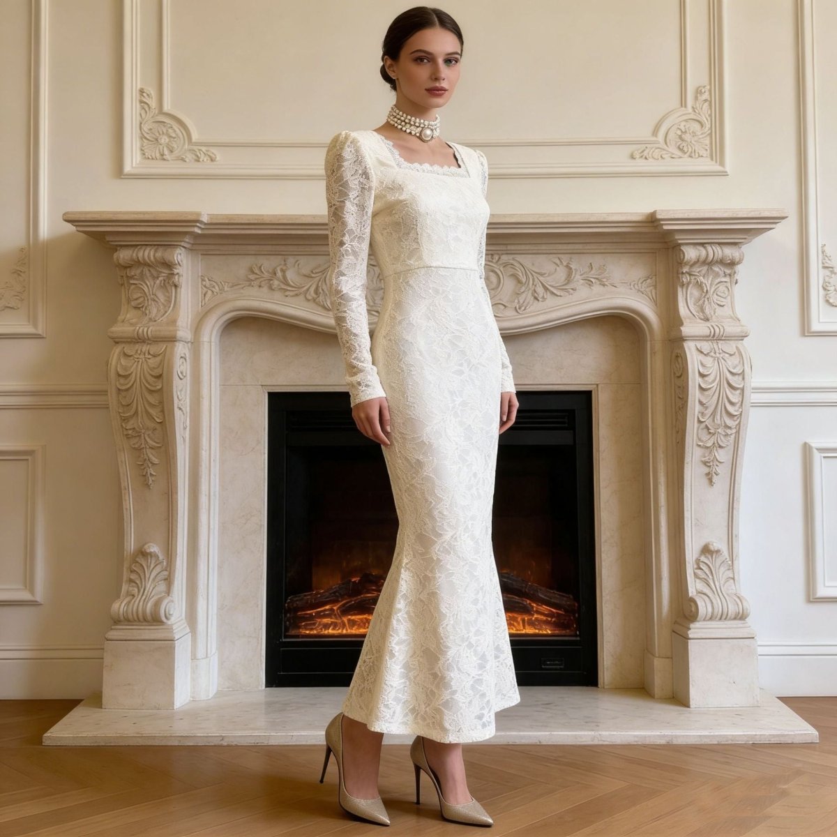 Vintage Lace Fishtail Dress (MS394)