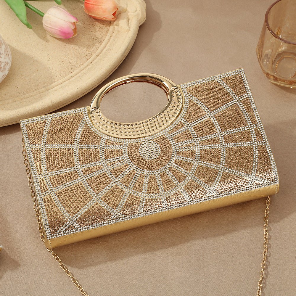 Vintage Large Circular Handle Rhinestone Sparkly Clutch Bag(MAC430)