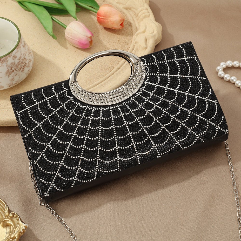 Vintage Large Circular Handle Rhinestone Sparkly Clutch Bag(MAC430)