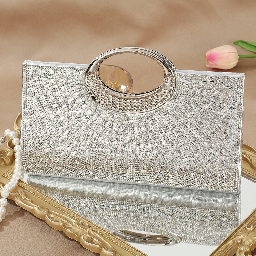 Vintage Large Circular Handle Rhinestone Sparkly Clutch Bag(MAC430)