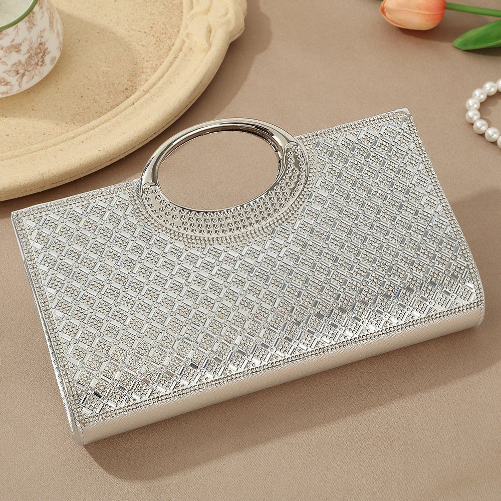 Vintage Large Circular Handle Rhinestone Sparkly Clutch Bag(MAC430)