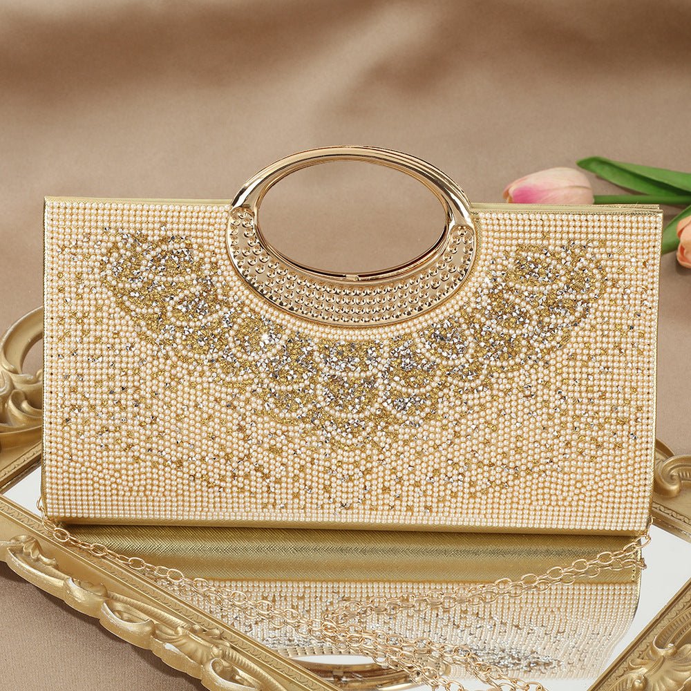 Vintage Large Circular Handle Rhinestone Sparkly Clutch Bag(MAC430)
