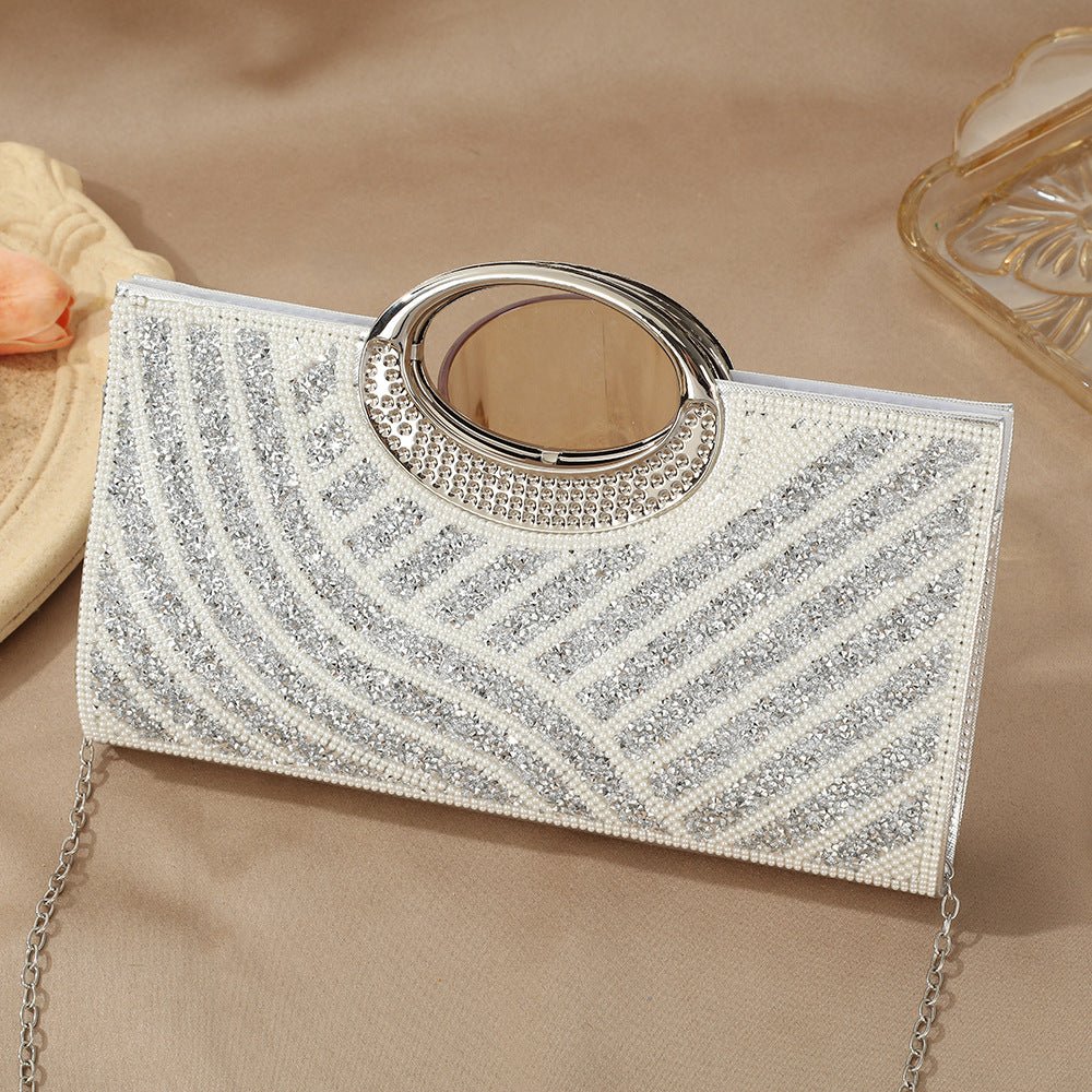 Vintage Large Circular Handle Rhinestone Sparkly Clutch Bag(MAC430)