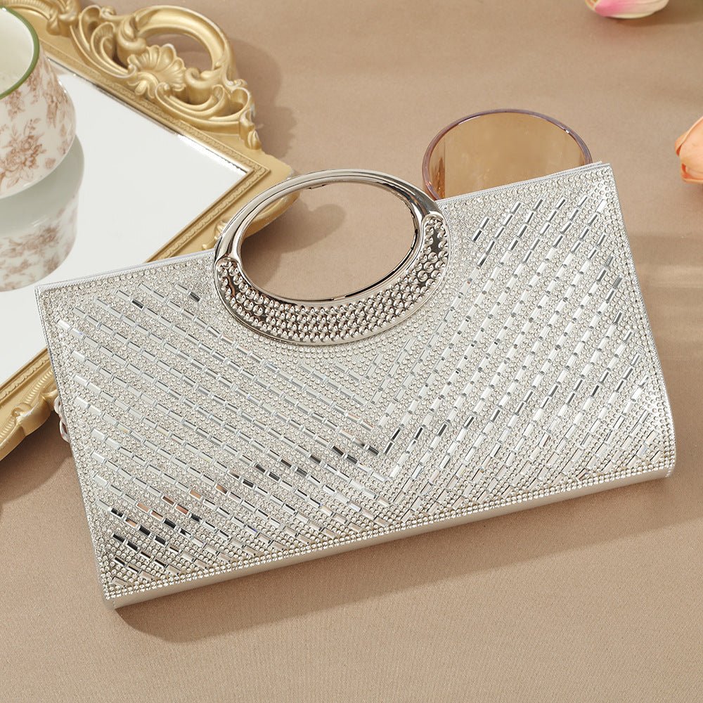 Vintage Large Circular Handle Rhinestone Sparkly Clutch Bag(MAC430)