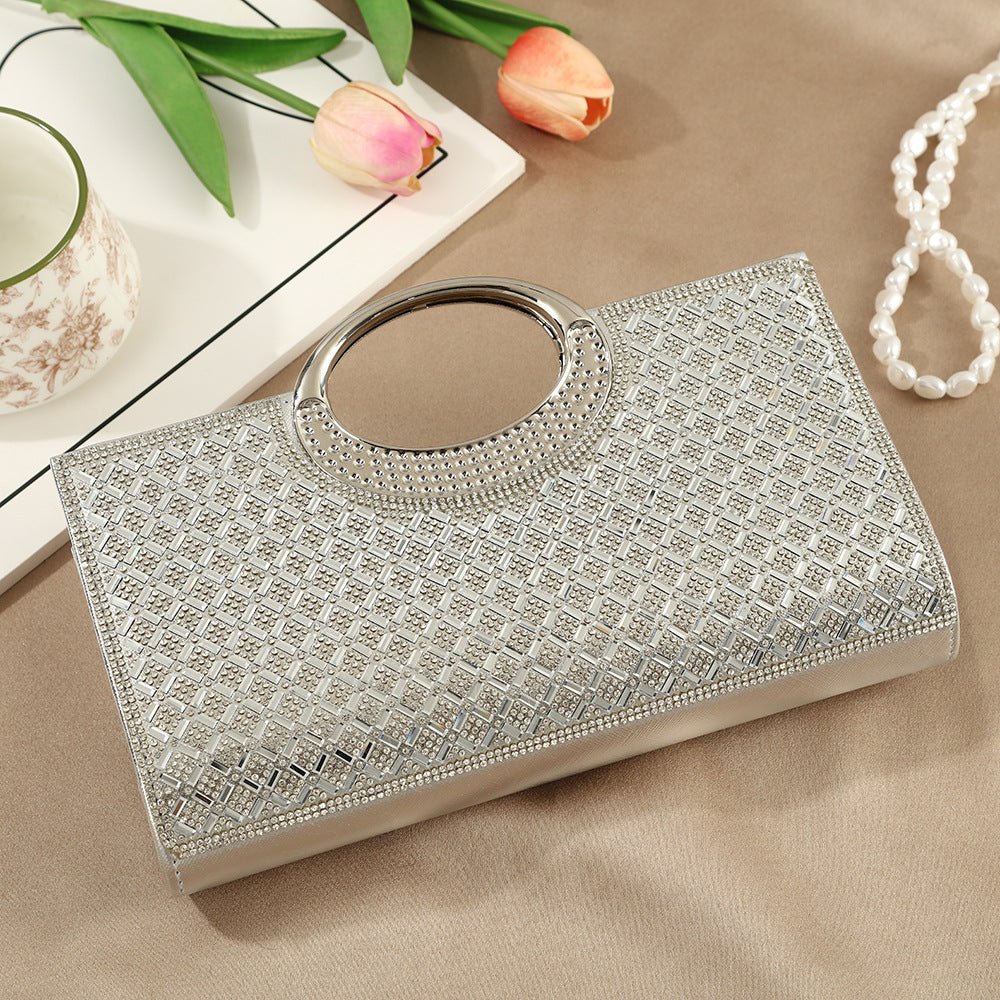 Vintage Large Circular Handle Rhinestone Sparkly Clutch Bag(MAC430)