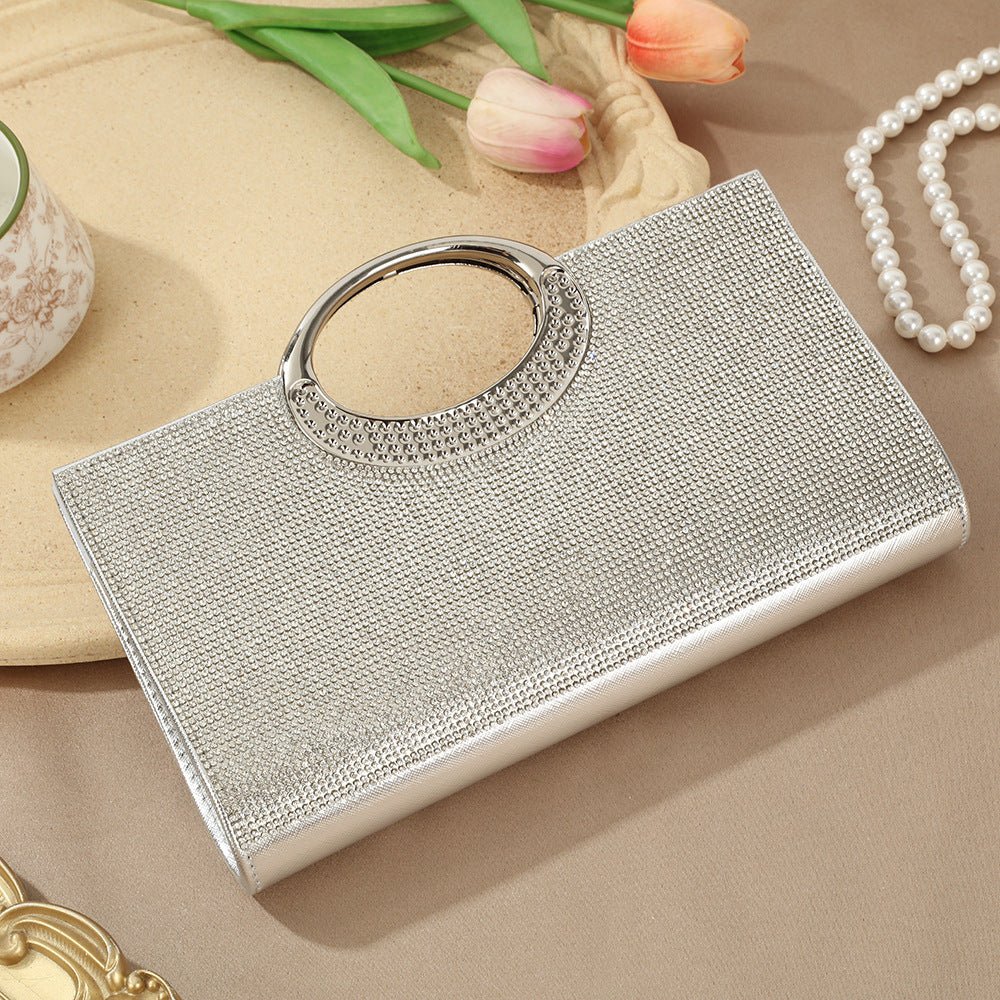 Vintage Large Circular Handle Rhinestone Sparkly Clutch Bag(MAC430)