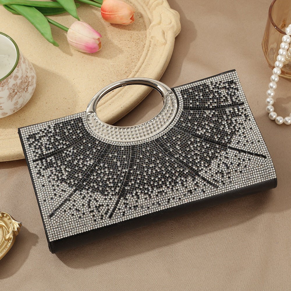 Vintage Large Circular Handle Rhinestone Sparkly Clutch Bag(MAC430)