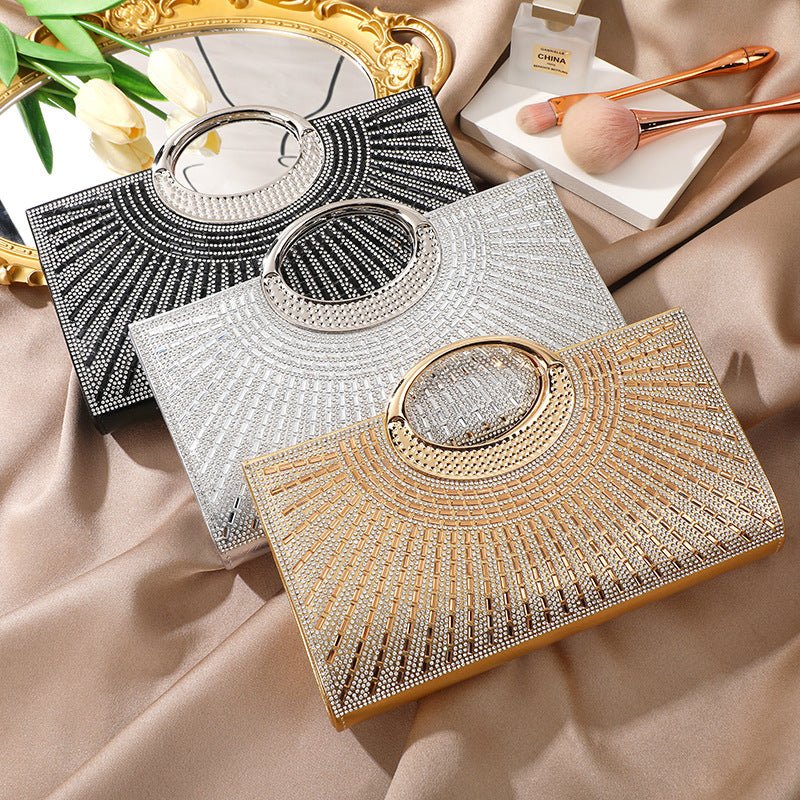 Vintage Large Circular Handle Rhinestone Sparkly Clutch Bag(MAC430)