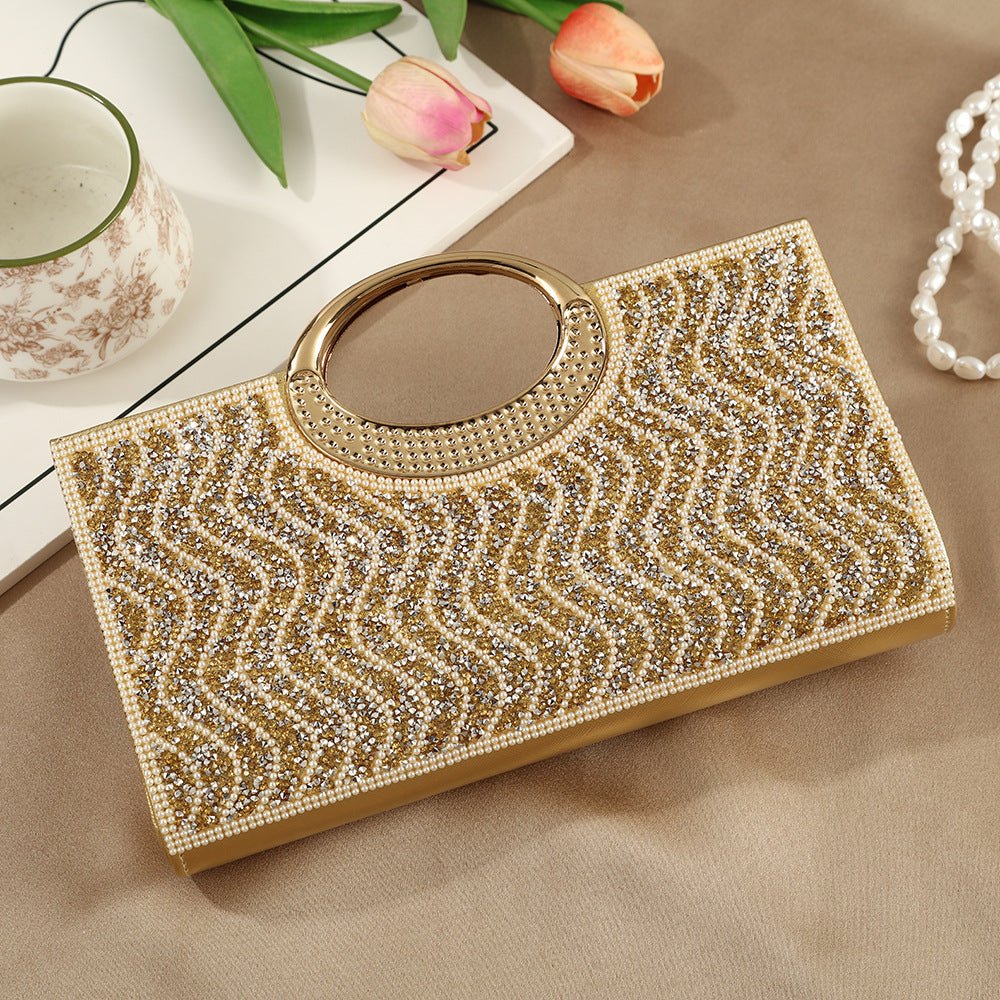 Vintage Large Circular Handle Rhinestone Sparkly Clutch Bag(MAC430)