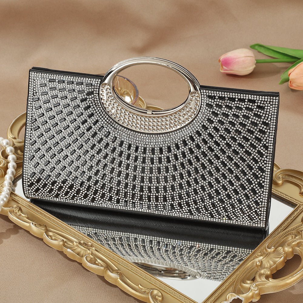 Vintage Large Circular Handle Rhinestone Sparkly Clutch Bag(MAC430)