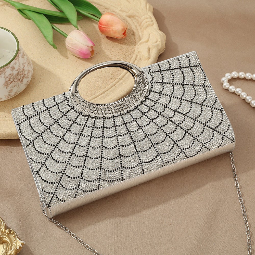 Vintage Large Circular Handle Rhinestone Sparkly Clutch Bag(MAC430)