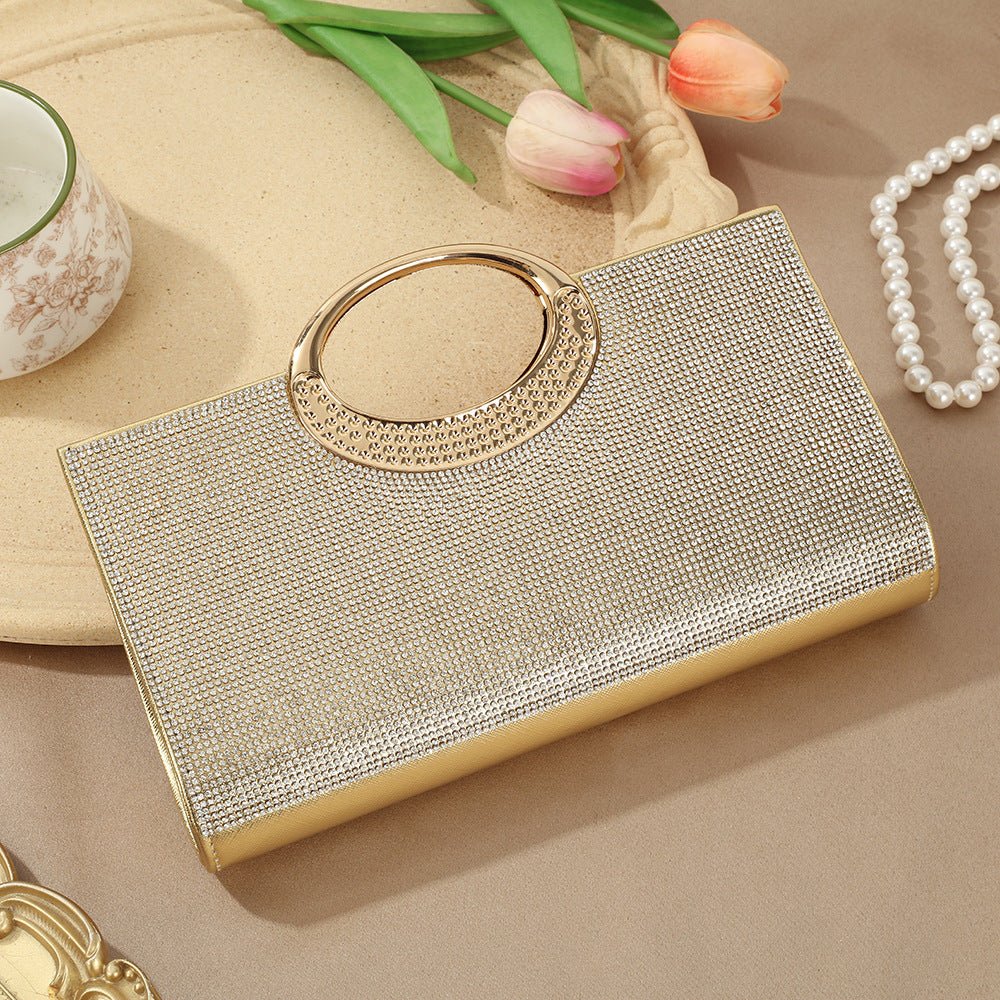 Vintage Large Circular Handle Rhinestone Sparkly Clutch Bag(MAC430)