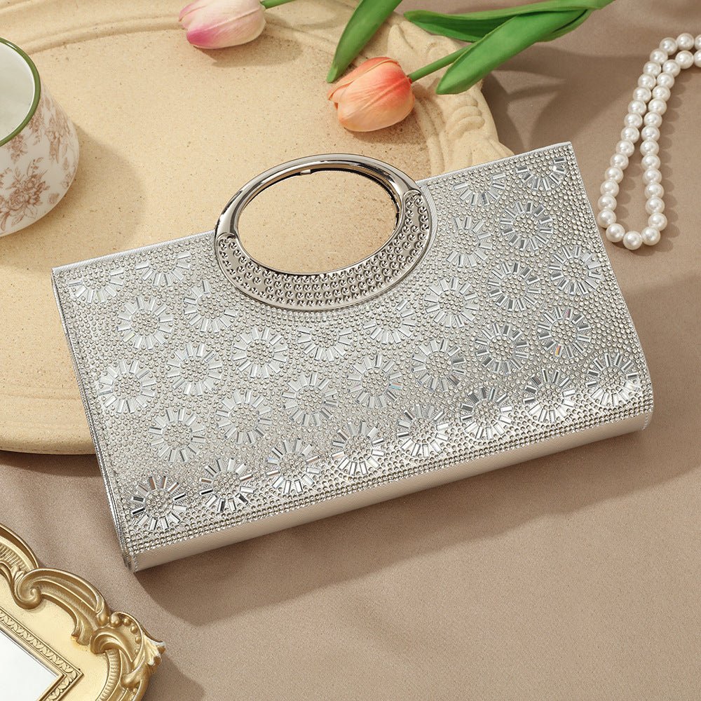 Vintage Large Circular Handle Rhinestone Sparkly Clutch Bag(MAC430)