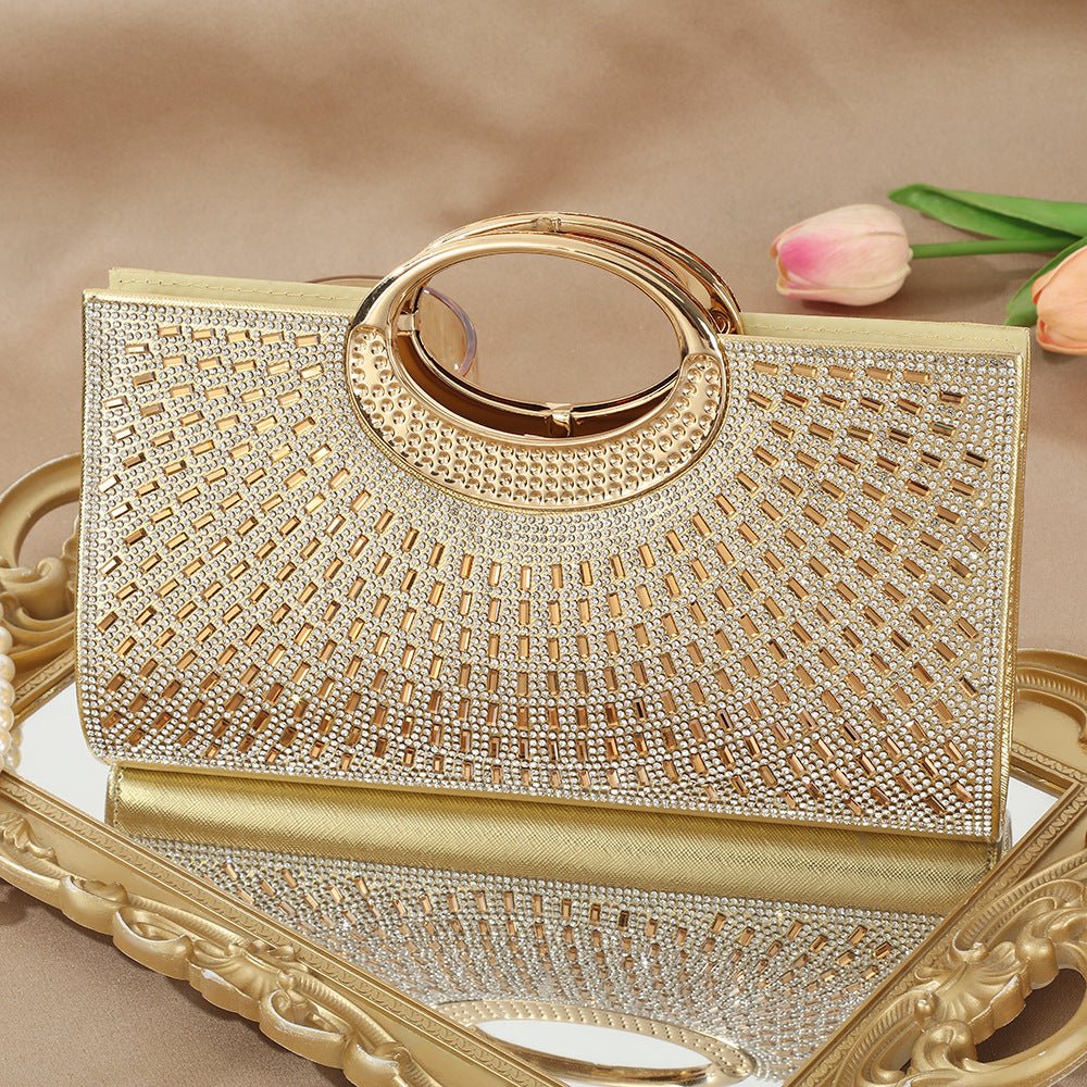 Vintage Large Circular Handle Rhinestone Sparkly Clutch Bag(MAC430)
