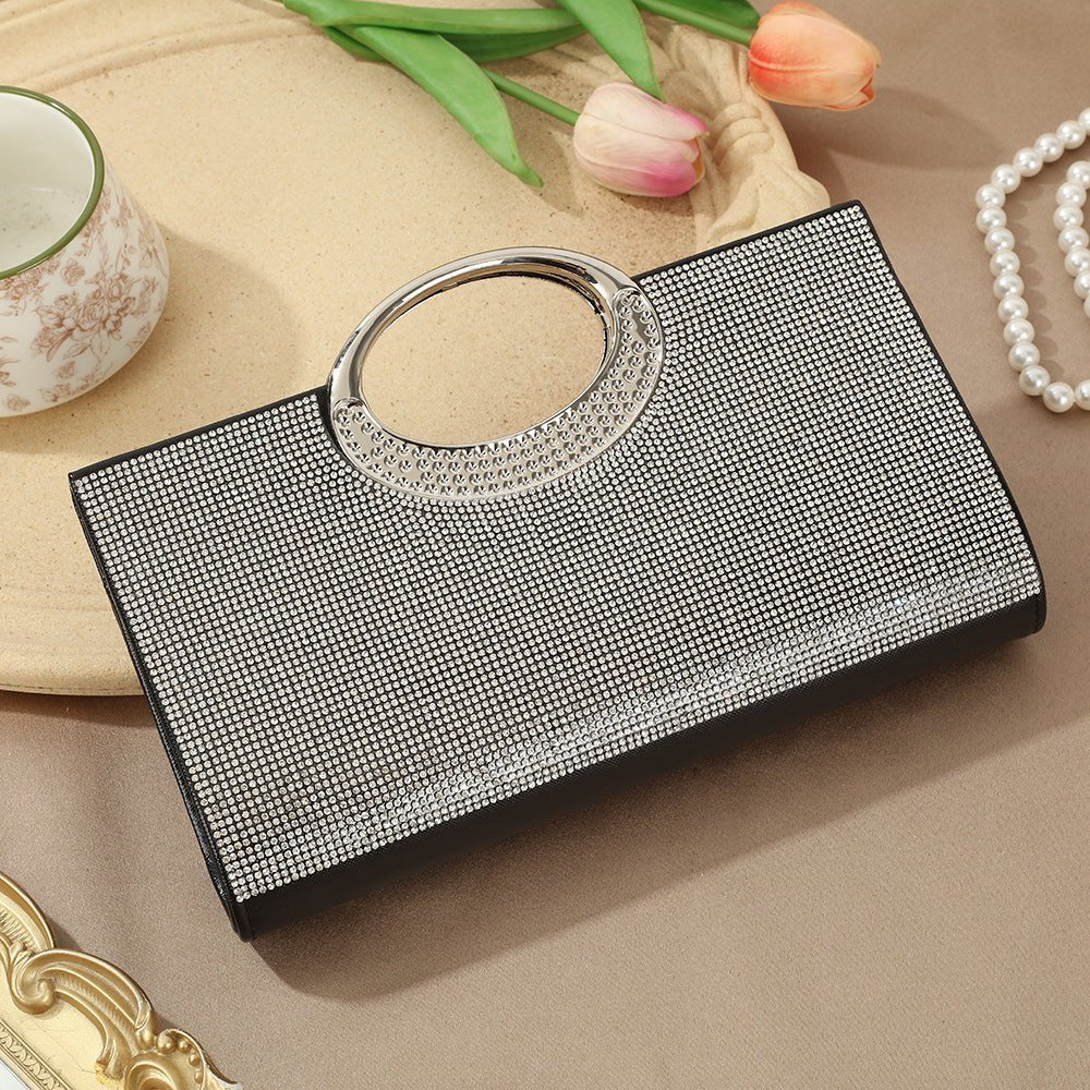 Vintage Large Circular Handle Rhinestone Sparkly Clutch Bag(MAC430)